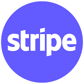 Stripe logo featuring the word 'stripe' in white lowercase letters inside a solid purple circle, set against a white square background